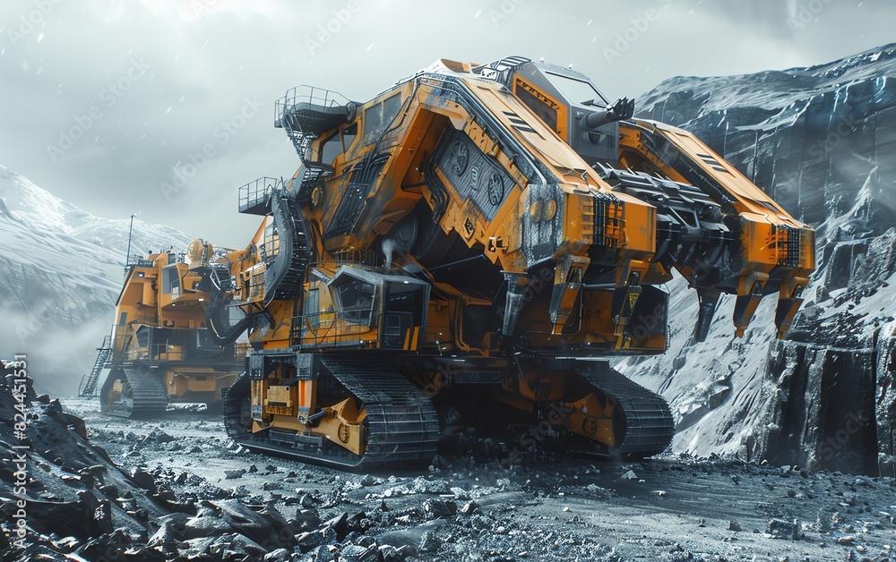 Highdefinition 4K visual of futuristic construction machinery in action Highdefinition 4K visual of futuristic construction machinery in action
