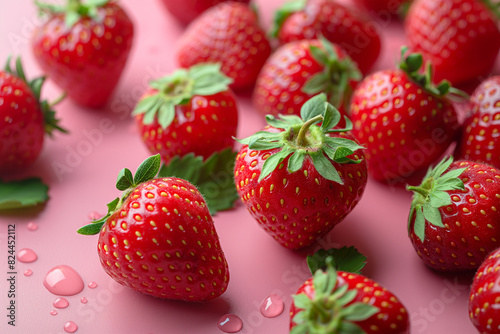 Sweet fresh strawberries on pink background, ai technology