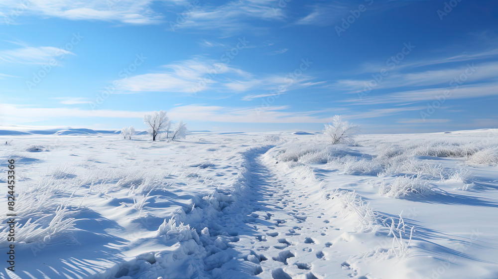 Snow Covered A Path Disappearing in the Horizon Landscape Background Snow Covered A Path Disappearing in the Horizon Landscape Background