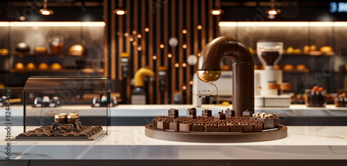 Gourmet chocolate studio with a flavor experimentation station mockup, blending culinary skill with sweet innovation. © Sajida