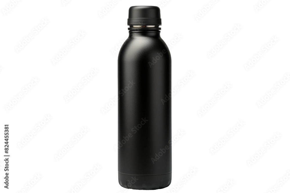 Elegance in Simplicity: Black Stainless Steel Water Bottle on a White or Clear Surface PNG Transparent Background. Elegance in Simplicity: Black Stainless Steel Water Bottle on a White or Clear Surface PNG Transparent Background.