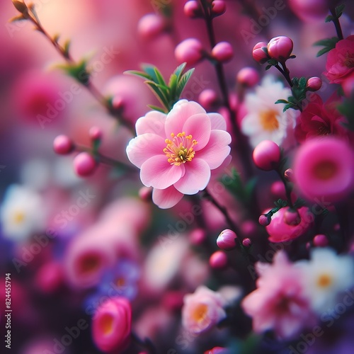 Vibrant Pink Flower Surrounded by Blooms Beautiful Floral Composition