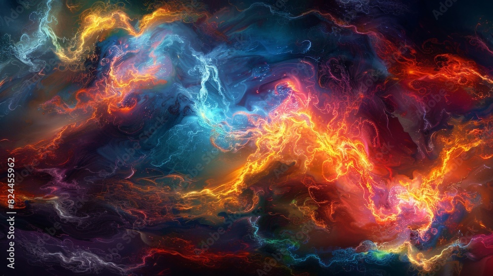 Fototapeta premium Vibrant Cosmic Nebula: A Colorful Abstract Representation of Interstellar Clouds