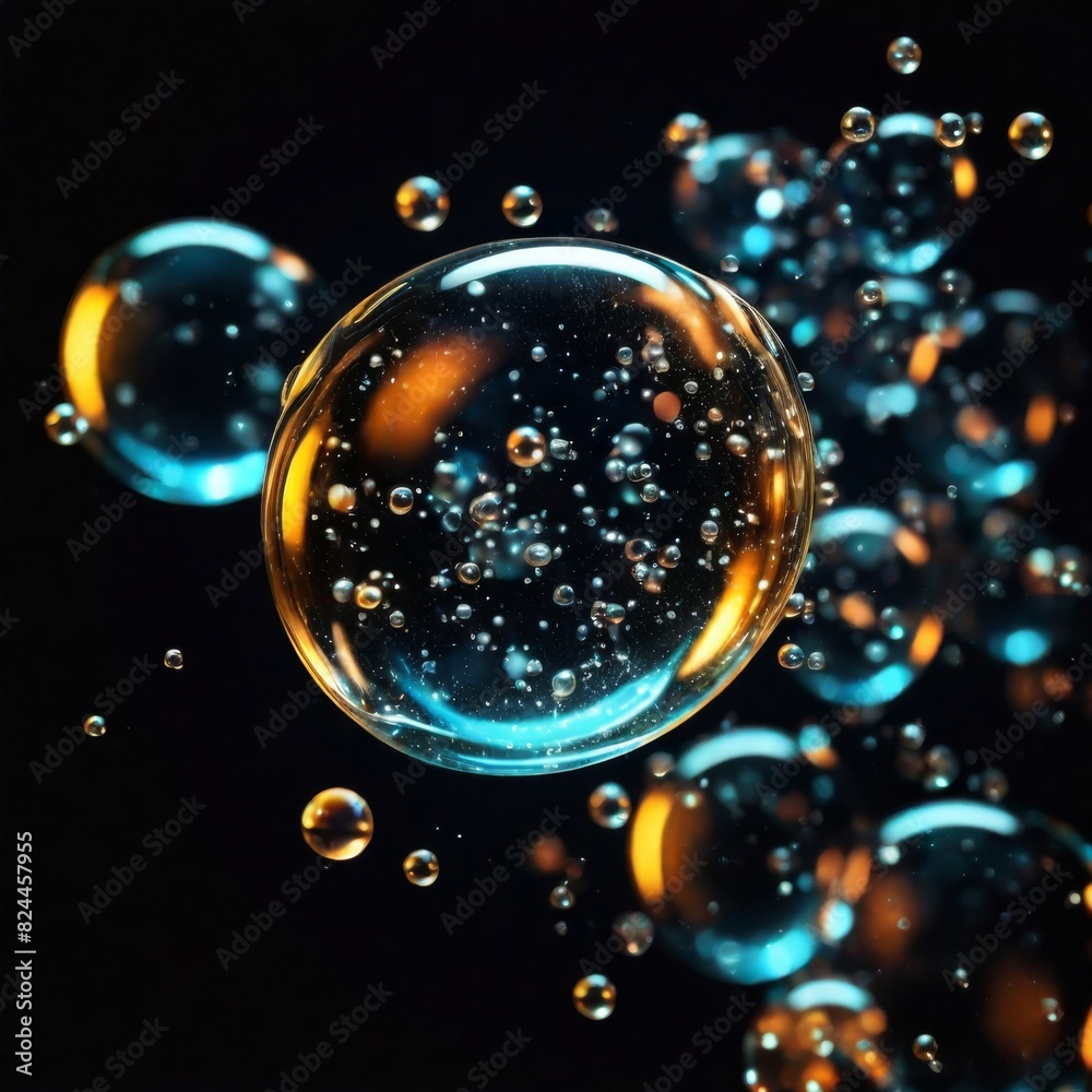 Naklejka premium water drops, splashes close-up, on a dark background