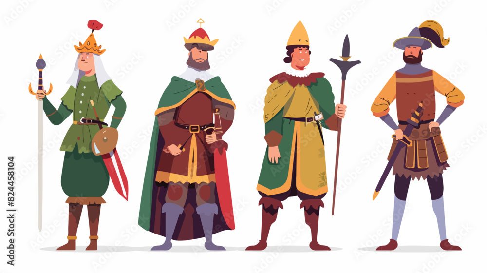 Medieval male characters flat vector illustrations 