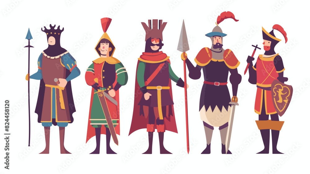 Medieval male characters flat vector illustrations 