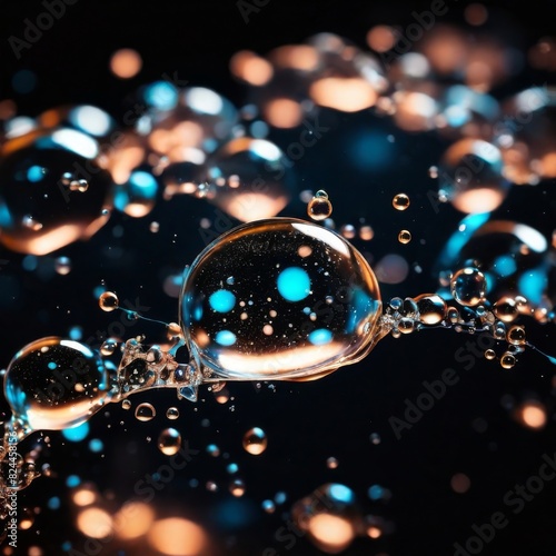 water drops, splashes close-up, on a dark background