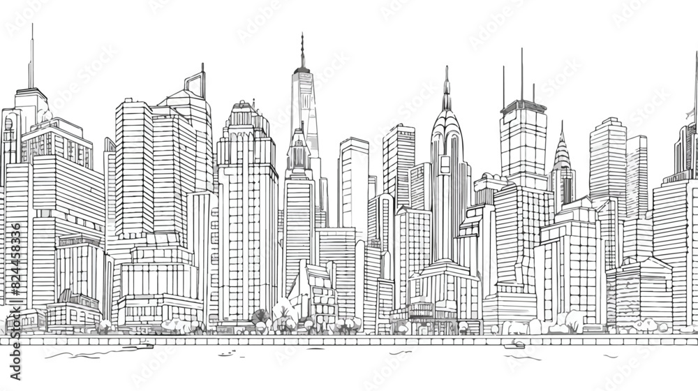 Megalopolis big city life contour line art illustration