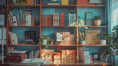 Wallpaper Mural commercial photo, close-up, study room supplies, bottom view, soft light Torontodigital.ca