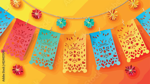 Mexican papel picado pecked paper laces hanging on style photo