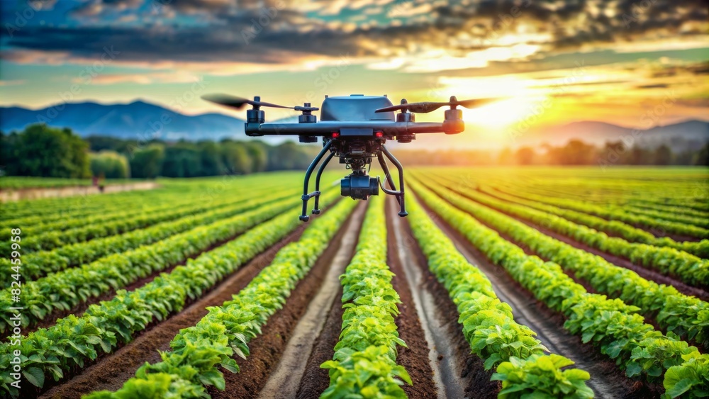 Modern smart farm with drone. Digital transformation in agriculture and smart farming Modern smart farm with drone. Digital transformation in agriculture and smart farming