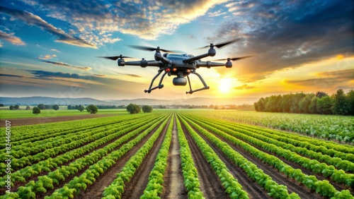 Modern smart farm with drone. Digital transformation in agriculture and smart farming