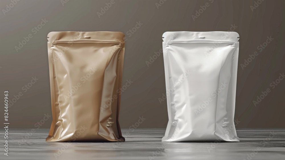 Mockup of two product bags with ziplock on isolated background Mockup of two product bags with ziplock on isolated background