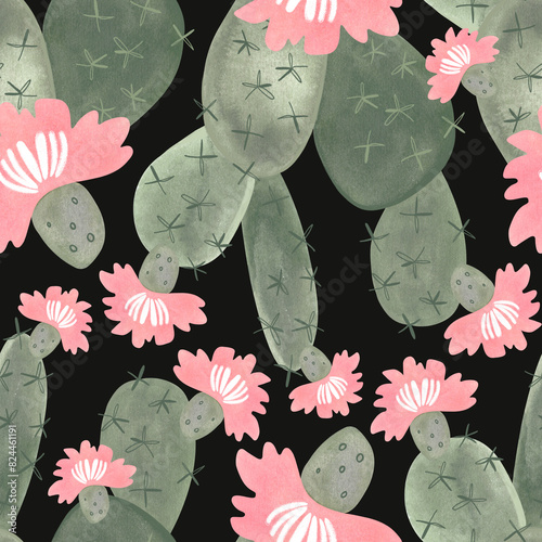 Cacti. Seamless watercolor pattern for wrapping paper, wallpaper and textiles.