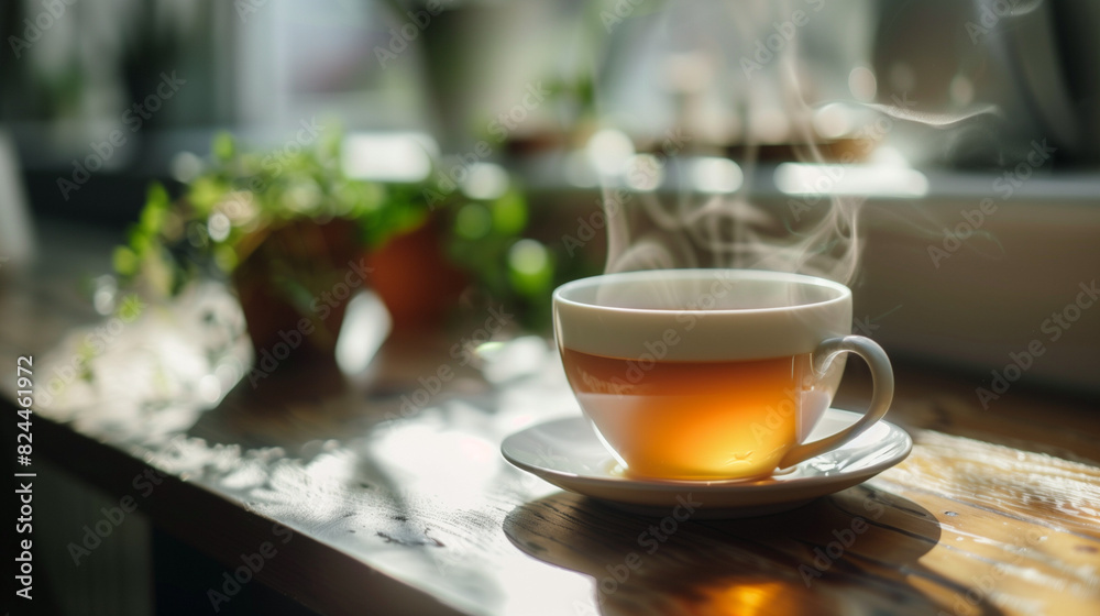 A cup of herbal tea sits on the table, wafting the delicate scent of herbs and evoking a feeling of peace and relaxation. A cup of herbal tea sits on the table, wafting the delicate scent of herbs and evoking a feeling of peace and relaxation.