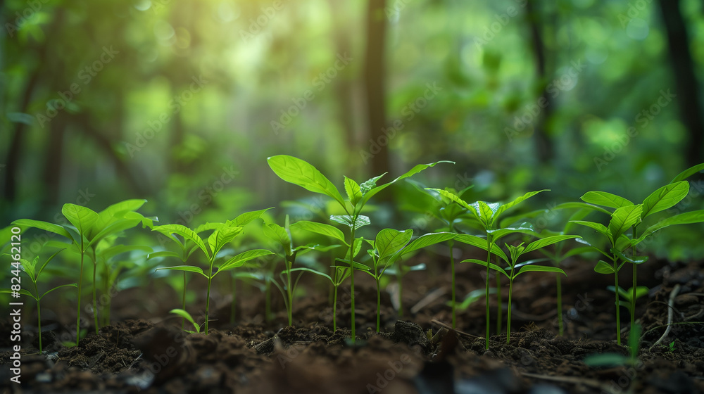 A charming view of young tree seedlings in the forest, gently poking through the leaf litter, heralding a new stage of life and growing greenery. A charming view of young tree seedlings in the forest, gently poking through the leaf litter, heralding a new stage of life and growing greenery.