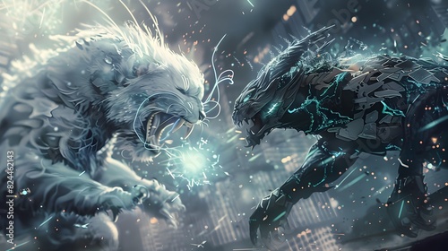 Chimeric Clash:A Futuristic Fantasy of Mythical Creatures in Ferocious Combat photo