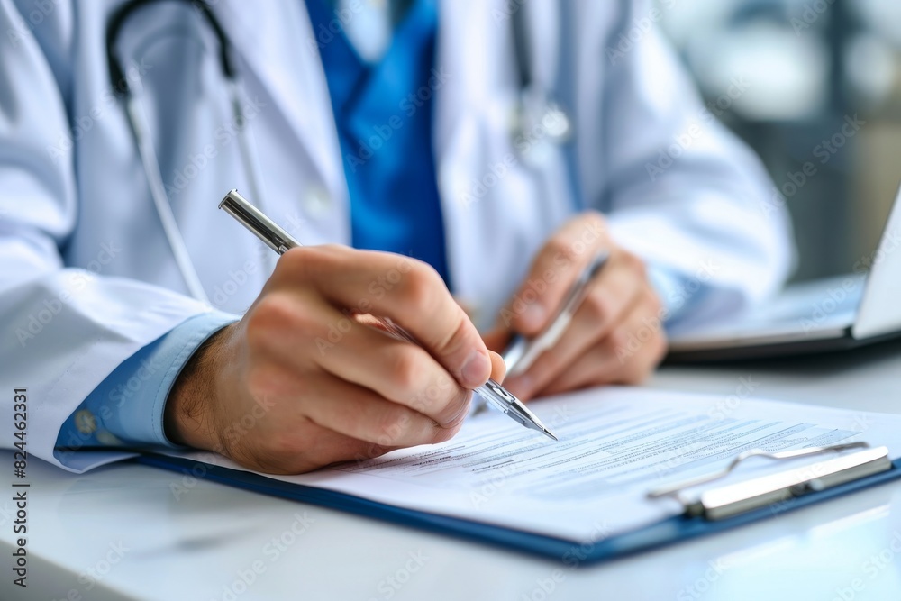 Hands of a medical doctor prescribing something to a patient for treatment , AI-generated Hands of a medical doctor prescribing something to a patient for treatment , AI-generated