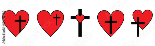 Christian cross with heart or love, vector Jesus Christ, religion symbol, Easter, Christening. Holy Spirit. Religious. Baptism Christening Invitation	