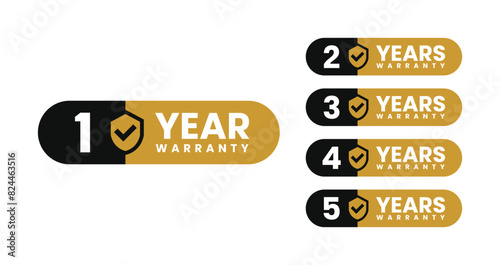 Minimalist and elegant Vector warranty shield with checklist label icon set. number of years 1, 2, 3, 4, 5. vector eps