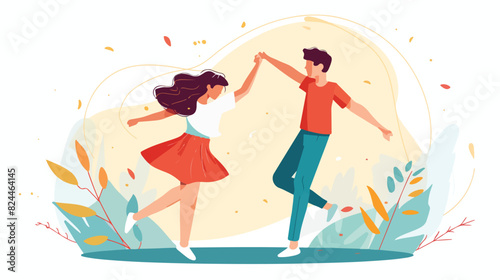 Couple dancing together holding hands vector flat illustration