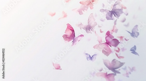 An image featuring a cluster of butterflies with translucent wings  set against a gently blurred background in light lavender hues  symbolizing calm and grace