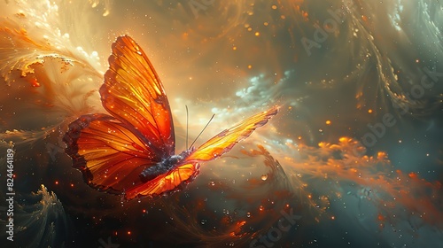 An abstract depiction of a butterfly emerging from a cocoon, symbolizing transformation and new beginnings. stock photo photo