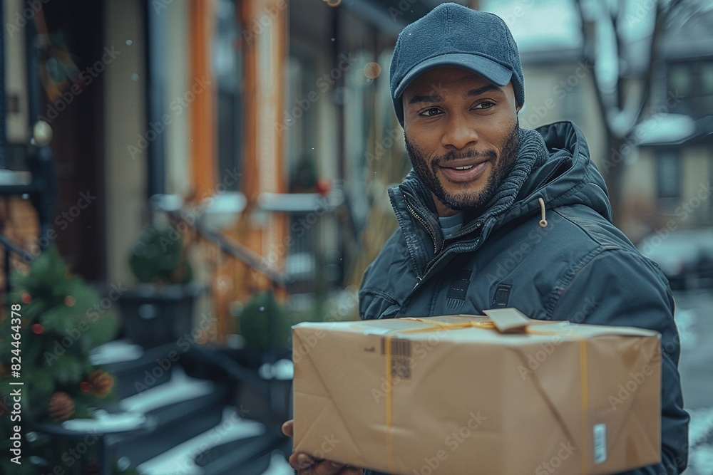 Express delivery personnel and cardboard boxes Express delivery personnel and cardboard boxes
