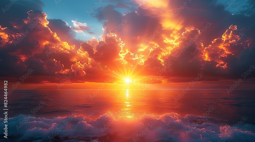 Fototapeta premium An image of a sunrise breaking through storm clouds, representing hope and renewal. stock photo