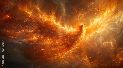 An abstract depiction of a reborn phoenix, symbolizing undying spirit. image photo
