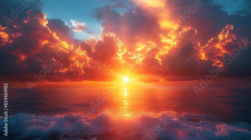 An image of a sunrise breaking through storm clouds, representing hope and renewal. stock photo