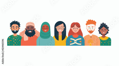 Multicultural team flat vector illustration.