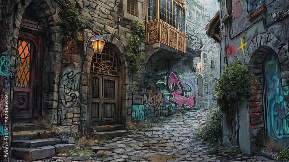 Fototapeta premium Alley With with graffiti