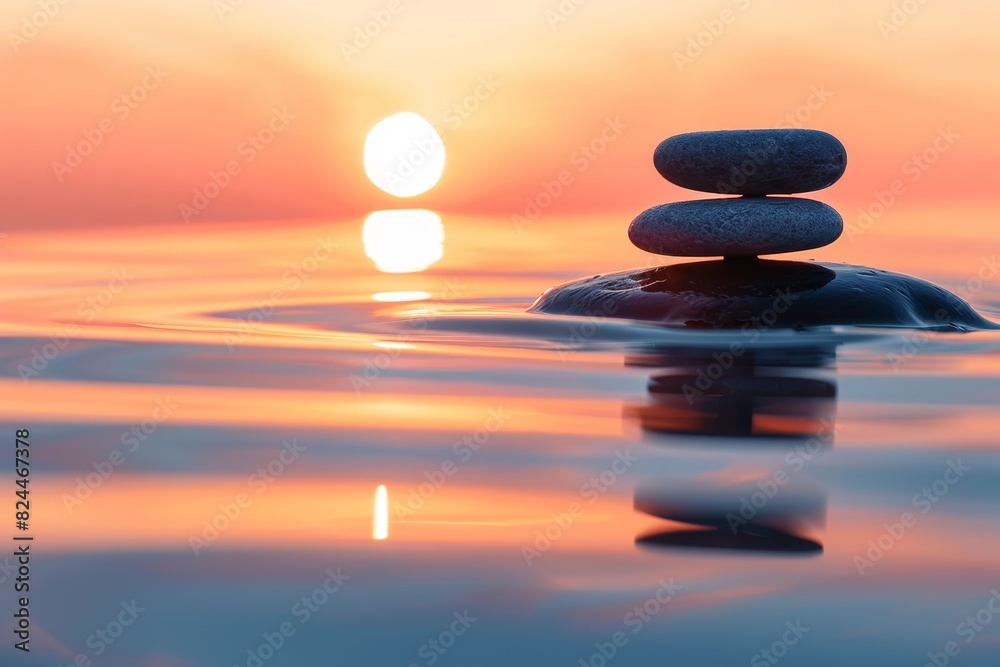 Balanced Zen Stones in clear Water .ai generative Balanced Zen Stones in clear Water .ai generative
