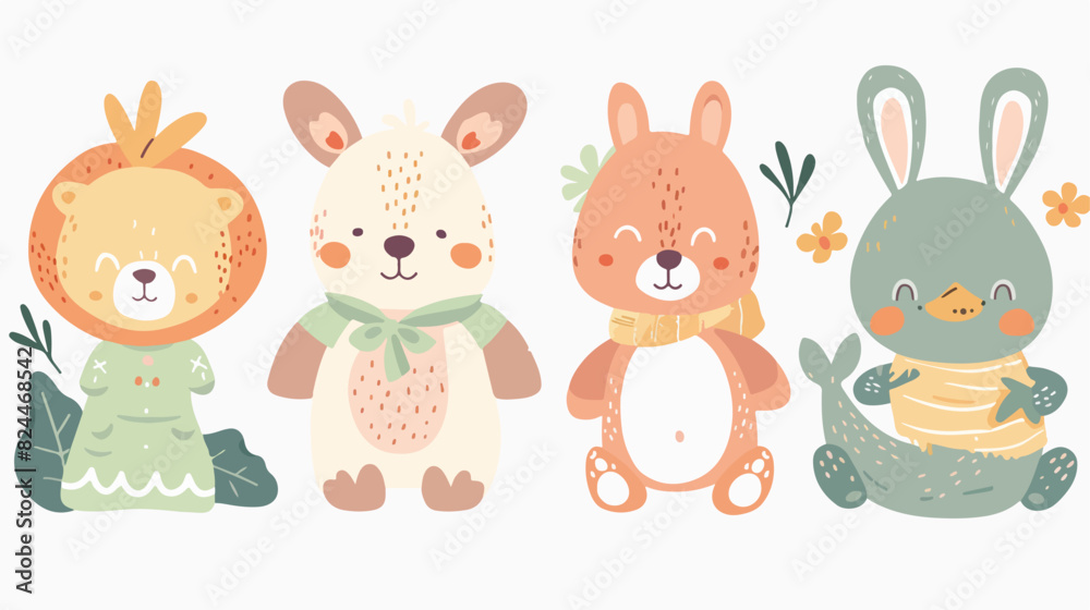 Cute baby animals Four . Funny childish characters