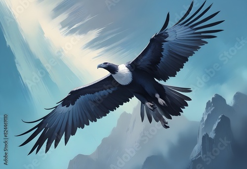 Oil painting andean condor in midflap its massive photo