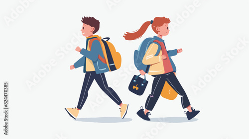 Cute classmates hurry to primary school together vector