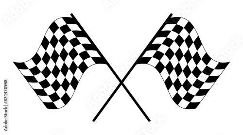 Crossed checkered racing flags. End of session flag displayed at the start and finish line to indicate the officially finished race, and is associated with the winner of the game. Illustration. Vector