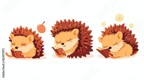 Cute funny hedgehogs Four . Happy kawaii animal sleep