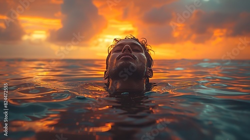An image of a person emerging from water, representing cleansing and new beginnings. photo photo