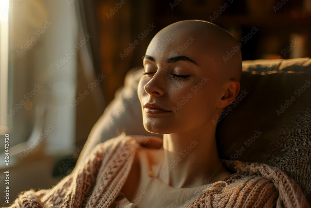 young bald woman suffering of cancer from alopecia following chemotherapy treatment .ai generative young bald woman suffering of cancer from alopecia following chemotherapy treatment .ai generative