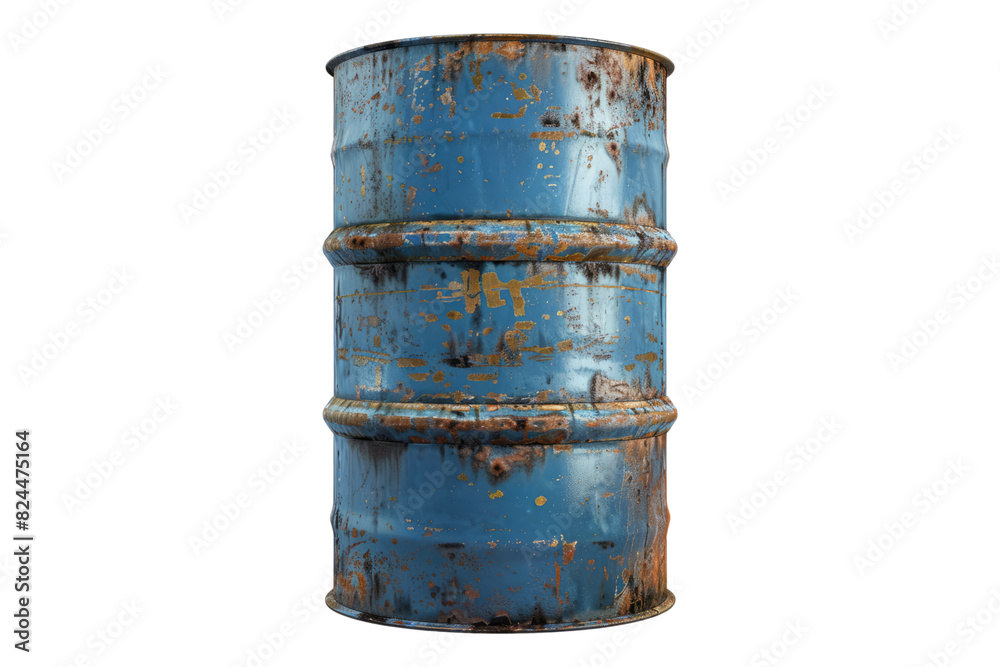 Old rusted blue steel oil barrel isolated on white background Old rusted blue steel oil barrel isolated on white background