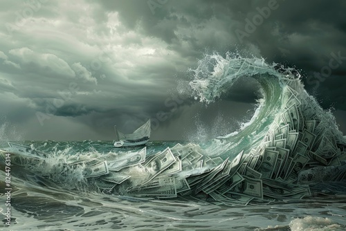 Monetary Tsunami: Fantasy Concept Illustrating Economic Turmoil photo