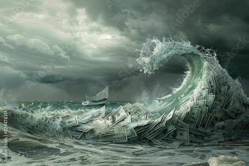Monetary Tsunami: Fantasy Concept Illustrating Economic Turmoil