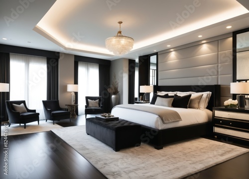a modern master bedroom suite with luxury interiors