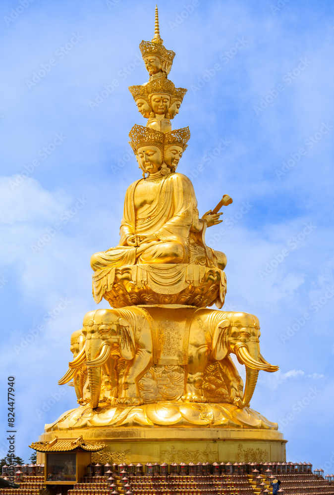 Close up shot of Golden Buddha Statue Mount Emei, the golden summit of Mount Emei in Sichuan, China Close up shot of Golden Buddha Statue Mount Emei, the golden summit of Mount Emei in Sichuan, China
