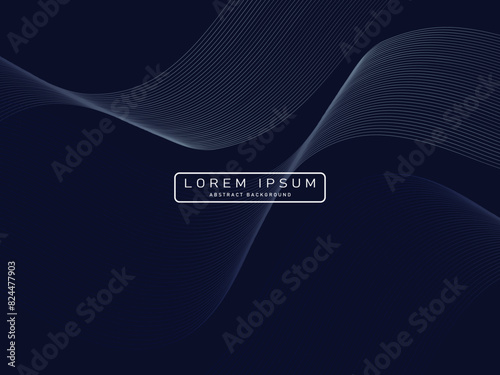 Dark abstract background with shining waves. Shiny unique pattern line design element. Modern blue gradient flowing wave lines. Futuristic technology concept. Vector illustration.