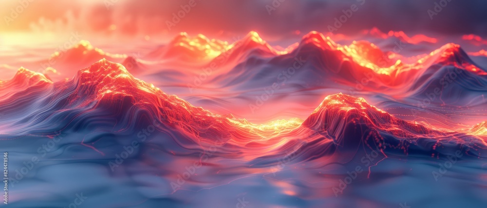 Abstract 3D Background. Otherworldly light bathes a 3D landscape of jagged shapes, creating a haunting visual scene.