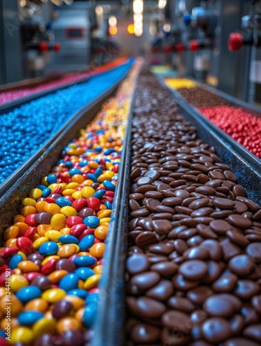 Candy processing factory, focus on safe food concept，Colorful 4K Wallpaper of Candy Factory - Safe Food Production © Da