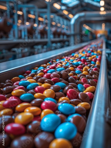 Candy processing factory, focus on safe food concept，Colorful 4K Wallpaper of Candy Factory - Safe Food Production